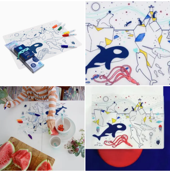 Edukacinis silikoninis spalvinimo kilimėlis - sportas (5 markeriai komplekte)