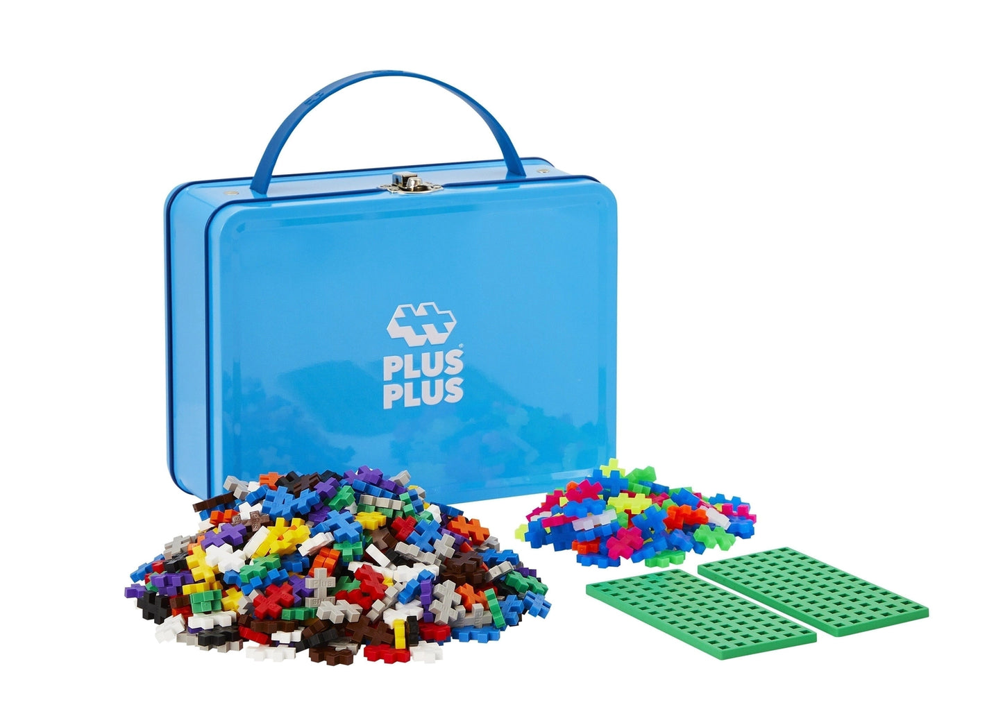 Plus-Plus metalinė dėžutė – 600 detalių konstruktorius (mėlyna)