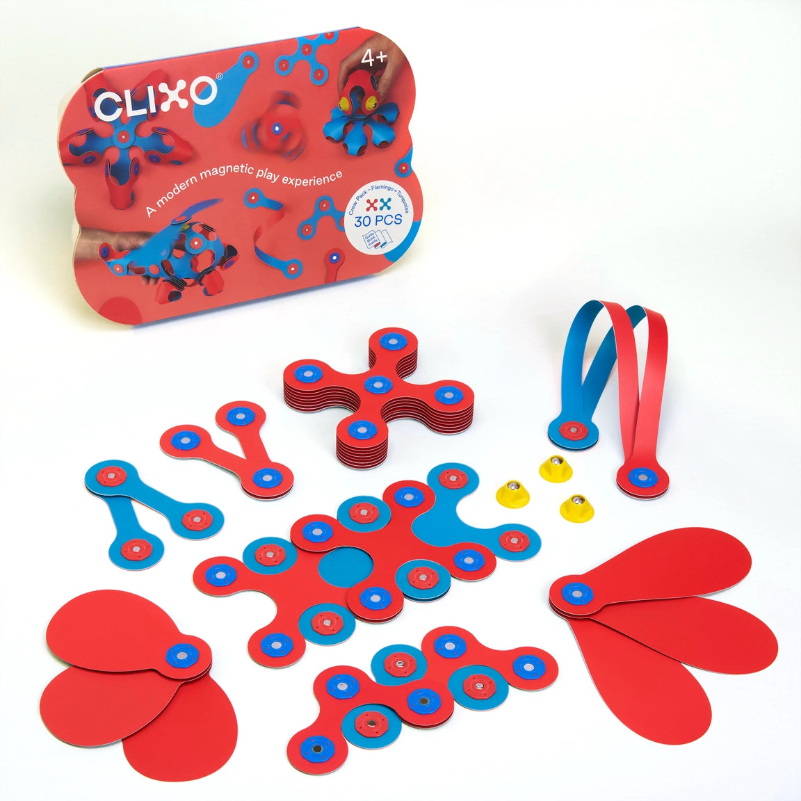 Clixo „Crew Pack“ (Flamingo & Turquoise) – 30 dalių magnetinis konstruktorius