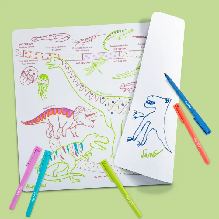 Edukacinis silikoninis dvipusis spalvinimo kilimėlis - Dinozaurai (1 markeris komplekte)