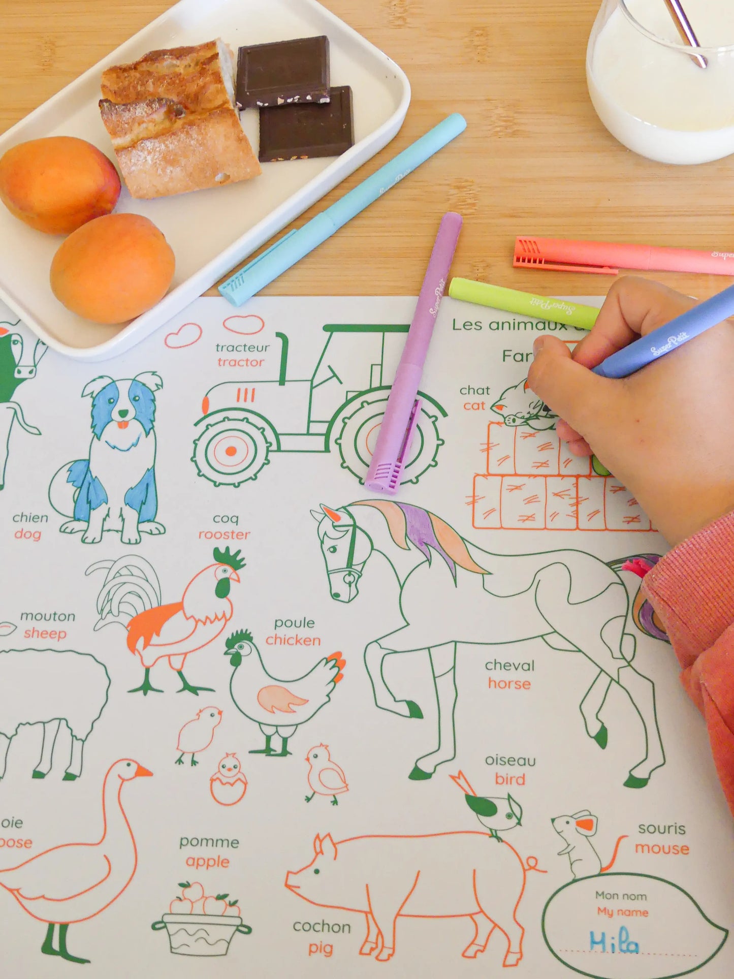 Edukacinis silikoninis dvipusis spalvinimo kilimėlis - Ūkio gyvūnai (1 markeris komplekte)