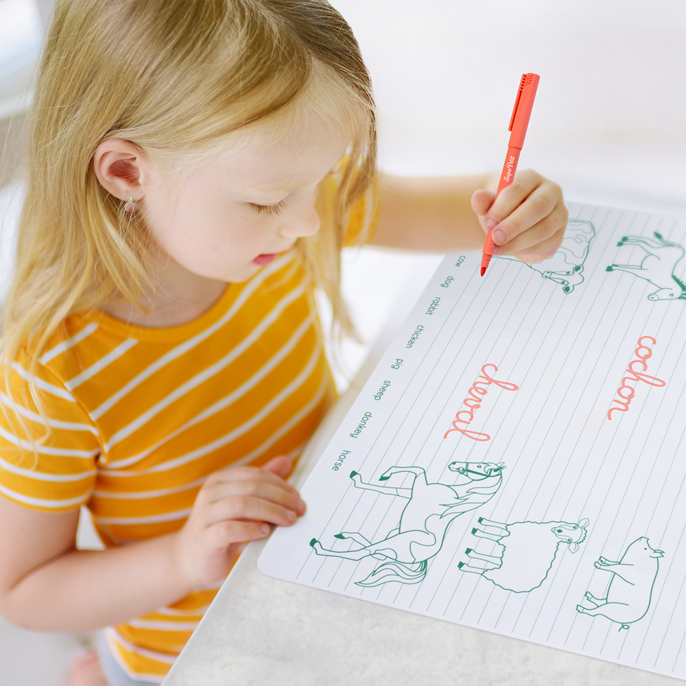 Edukacinis silikoninis dvipusis spalvinimo kilimėlis - Ūkio gyvūnai (1 markeris komplekte)