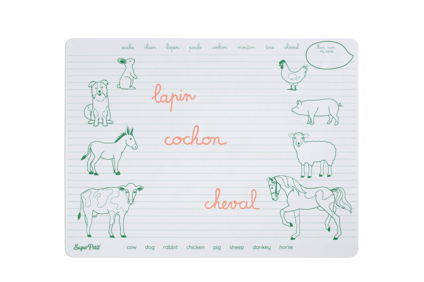 Edukacinis silikoninis dvipusis spalvinimo kilimėlis - Ūkio gyvūnai (1 markeris komplekte)