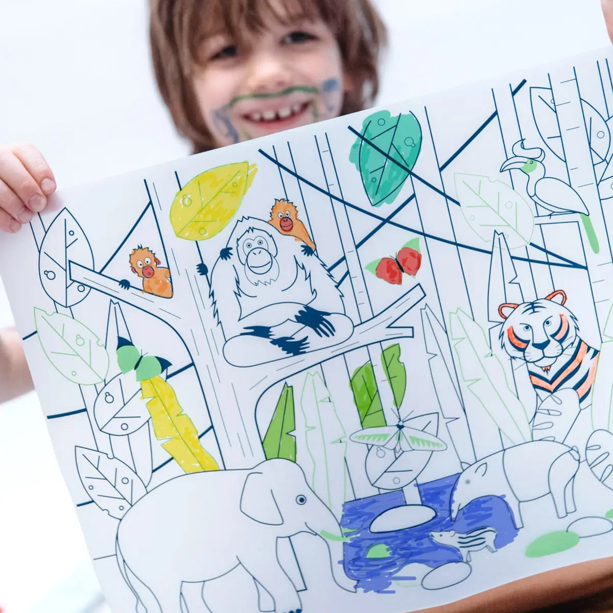 Edukacinis silikoninis spalvinimo kilimėlis - Džiunglės (5 markeriai komplekte)