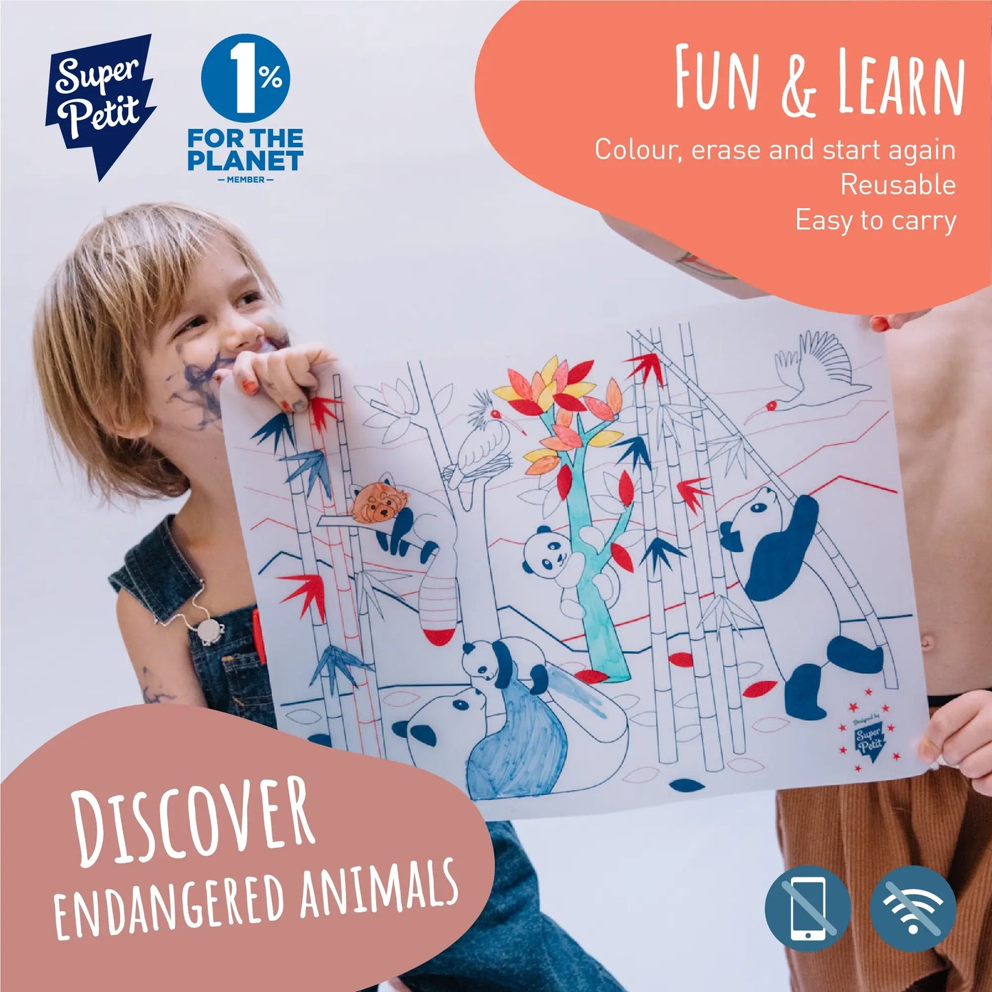 Edukacinis silikoninis spalvinimo kilimėlis - Panda (5 markeriai komplekte)