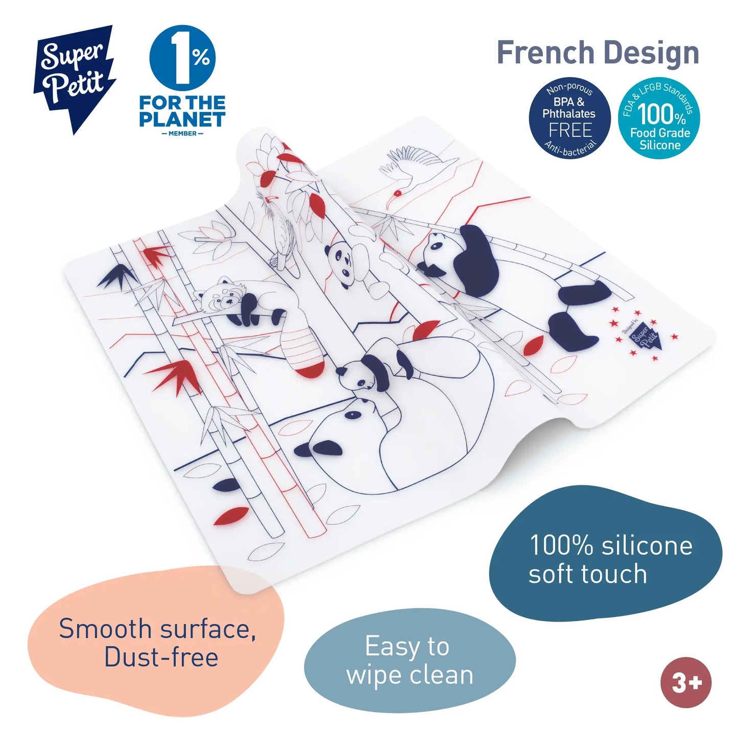 Edukacinis silikoninis spalvinimo kilimėlis - Panda (5 markeriai komplekte)