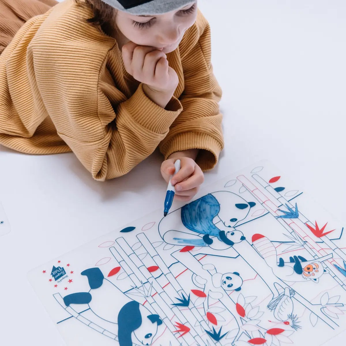 Edukacinis silikoninis spalvinimo kilimėlis - Panda (5 markeriai komplekte)