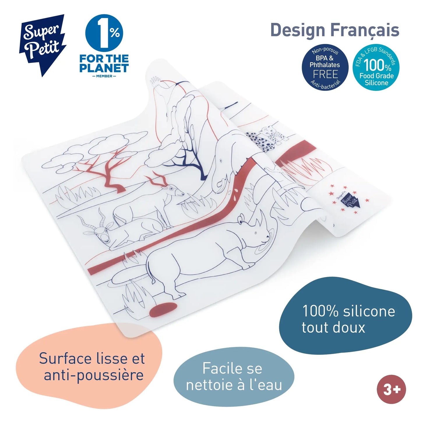 Edukacinis silikoninis spalvinimo kilimėlis - Savana (5 markeriai komplekte)