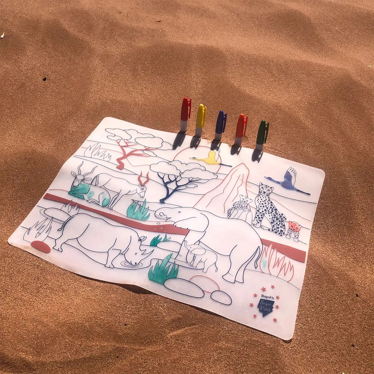 Edukacinis silikoninis spalvinimo kilimėlis - Savana (5 markeriai komplekte)