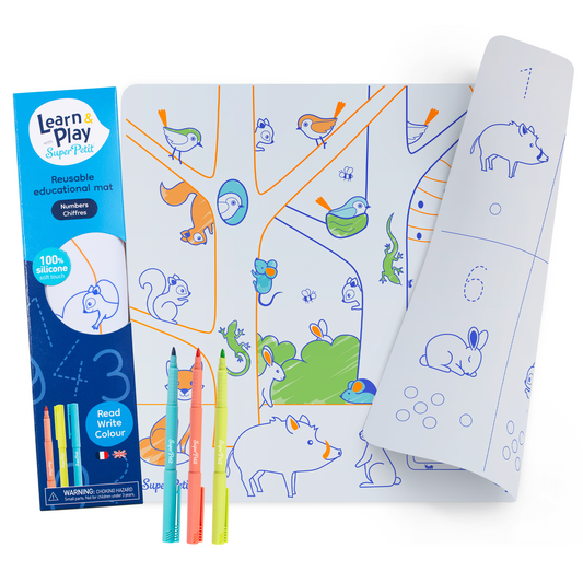 Edukacinis silikoninis spalvinimo kilimėlis - Skaičiai (3 markeriai komplekte)