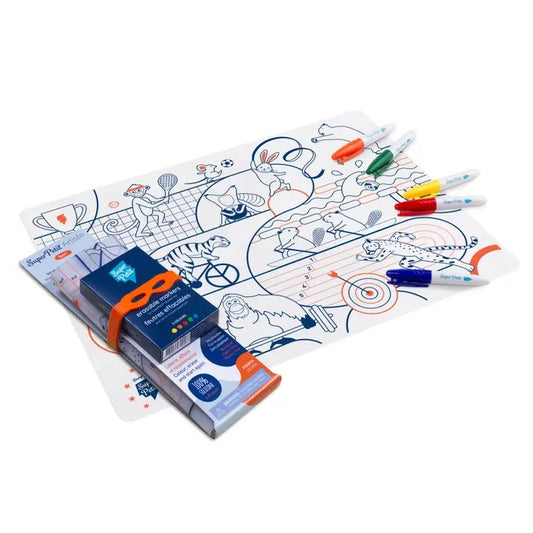 Edukacinis silikoninis spalvinimo kilimėlis - sportas (5 markeriai komplekte)
