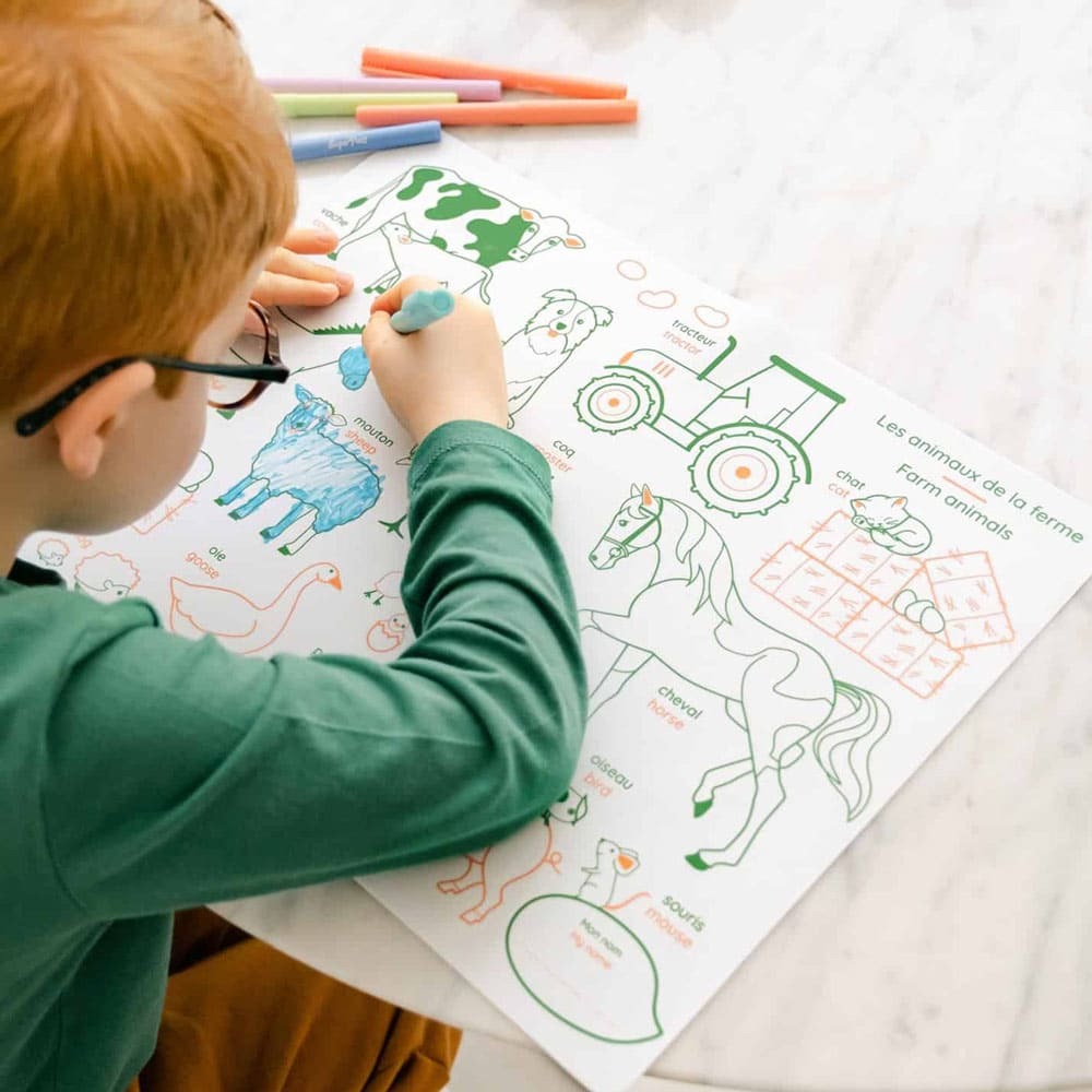 Edukacinis silikoninis dvipusis spalvinimo kilimėlis - Ūkio gyvūnai (1 markeris komplekte)