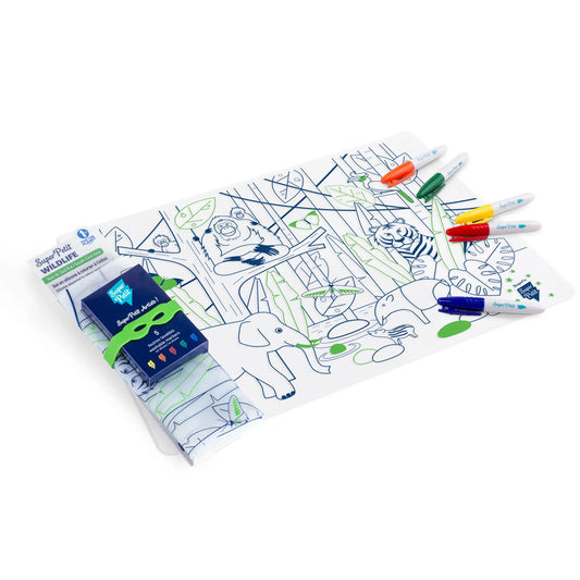 Edukacinis silikoninis spalvinimo kilimėlis - Džiunglės (5 markeriai komplekte)