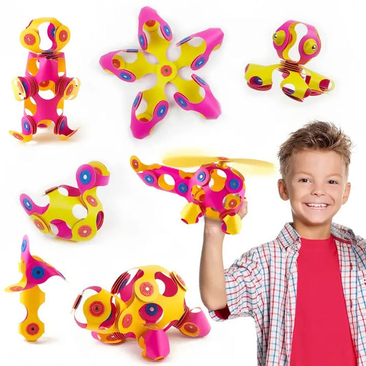 Clixo „Crew Pack“ (Pink & Yellow) – 30 dalių lankstus magnetinis konstruktorius