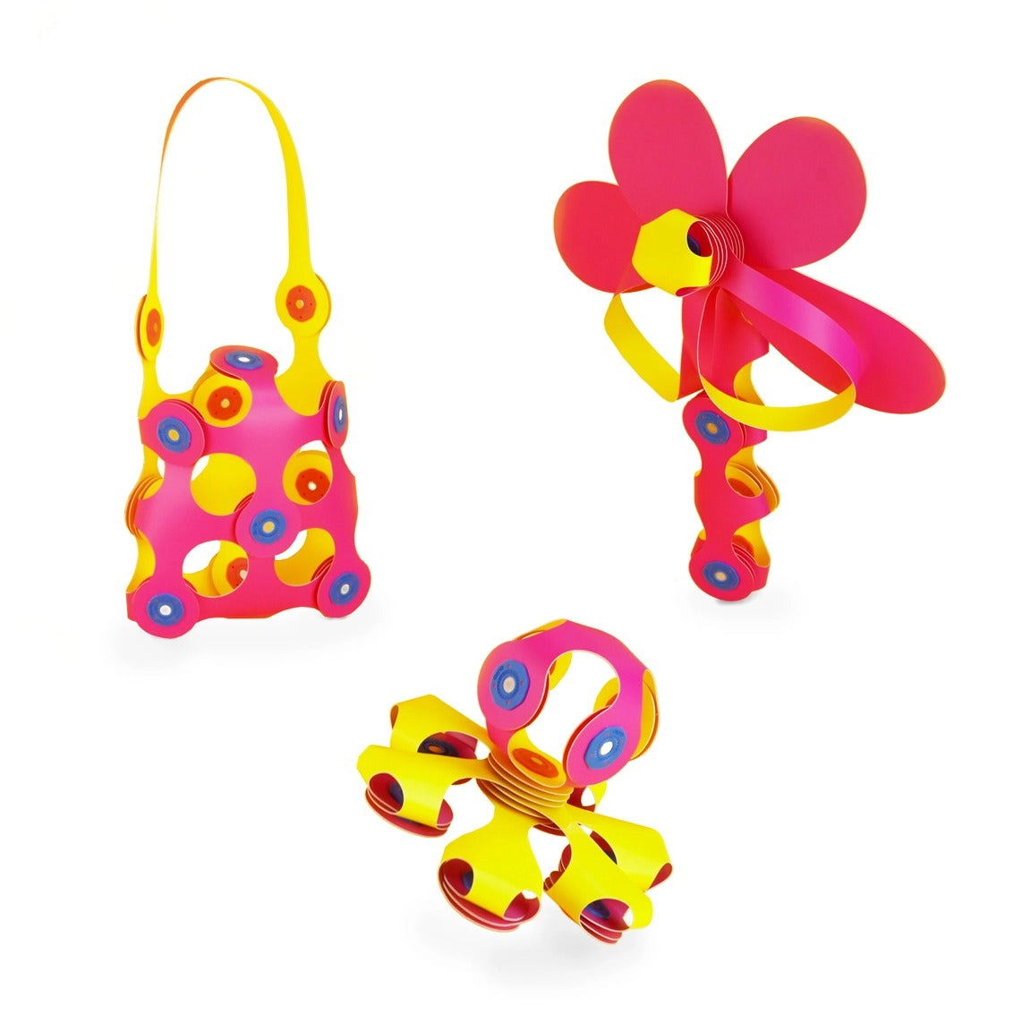 Clixo „Crew Pack“ (Pink & Yellow) – 30 dalių lankstus magnetinis konstruktorius